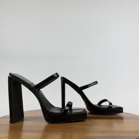 Jeffrey Campbell Shoes - Womens Jeffrey Campbell Hustler Black Patent Leather Heel Slide Sandals Size 9